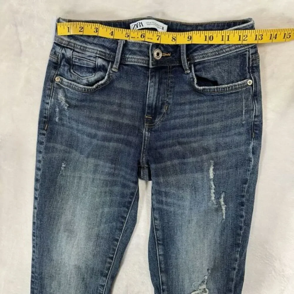 LOT Of 2 Zara‎ Jeans Size 4 Mid Rise Raw Hem Distressed Stretch Denim Bundle